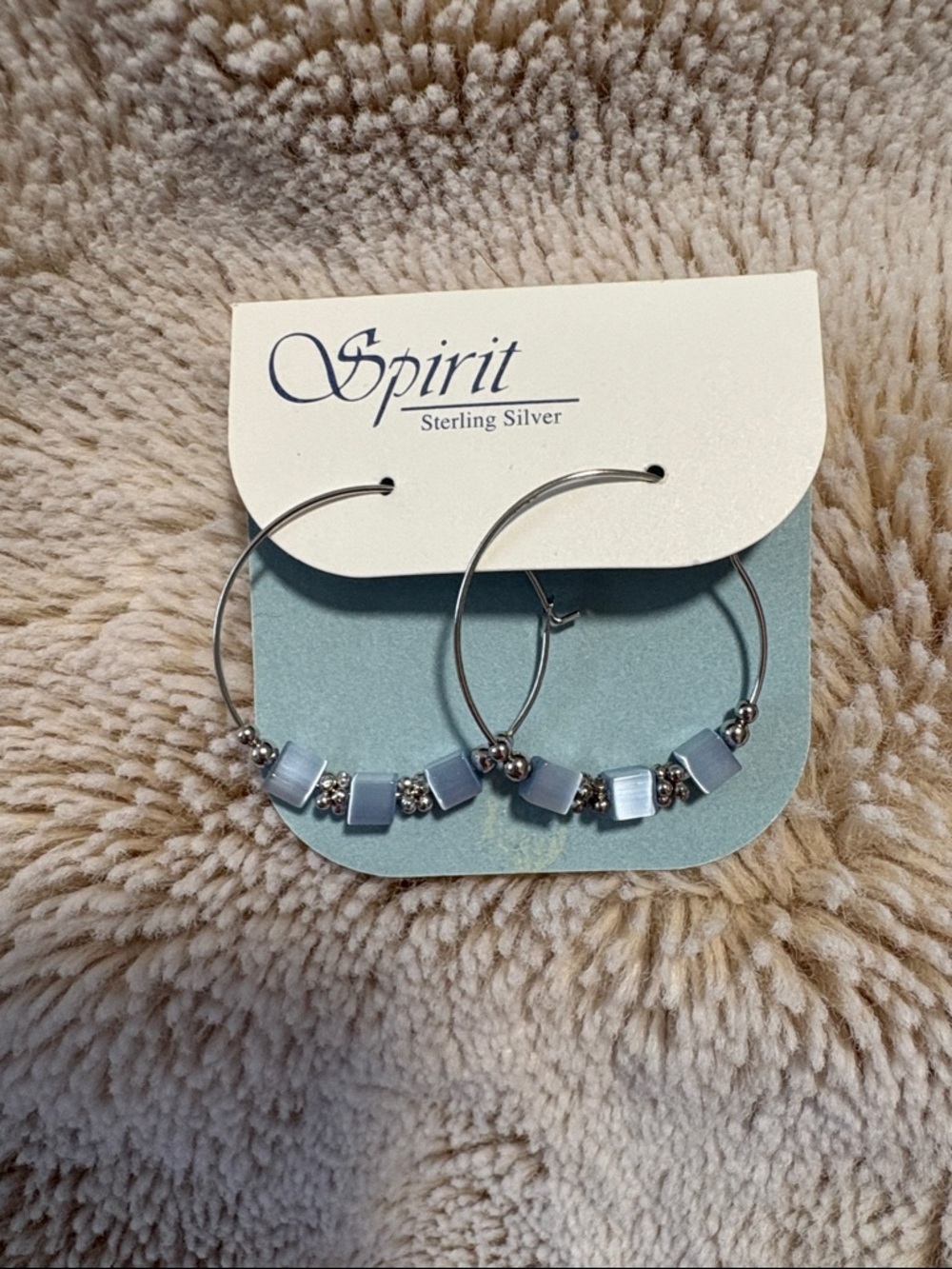 Spirit Sterling Silver Hoop Earrings with Light Blue Beads